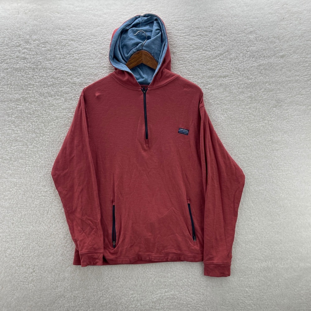 Fish Hippie Hoodie Mens Large Red Lightweight Sweatshirt Outdoor Performance